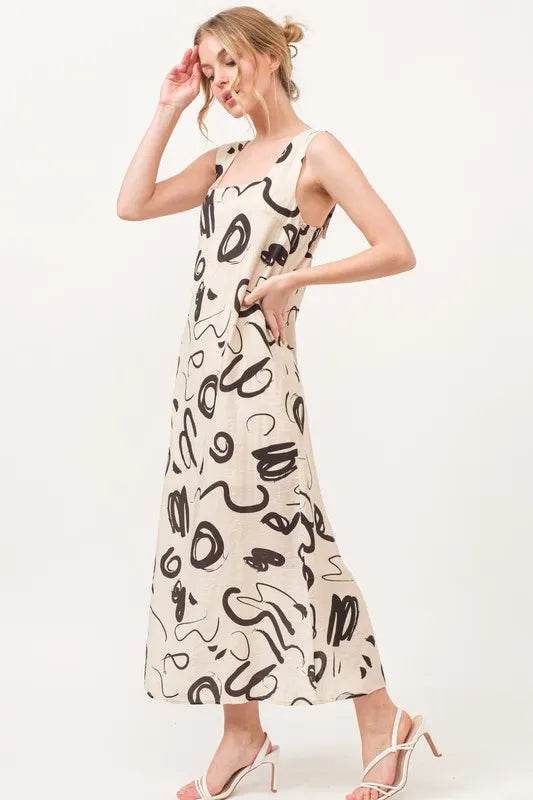 And The Why Square Neck Abstract Printed Maxi Dress - Veloro