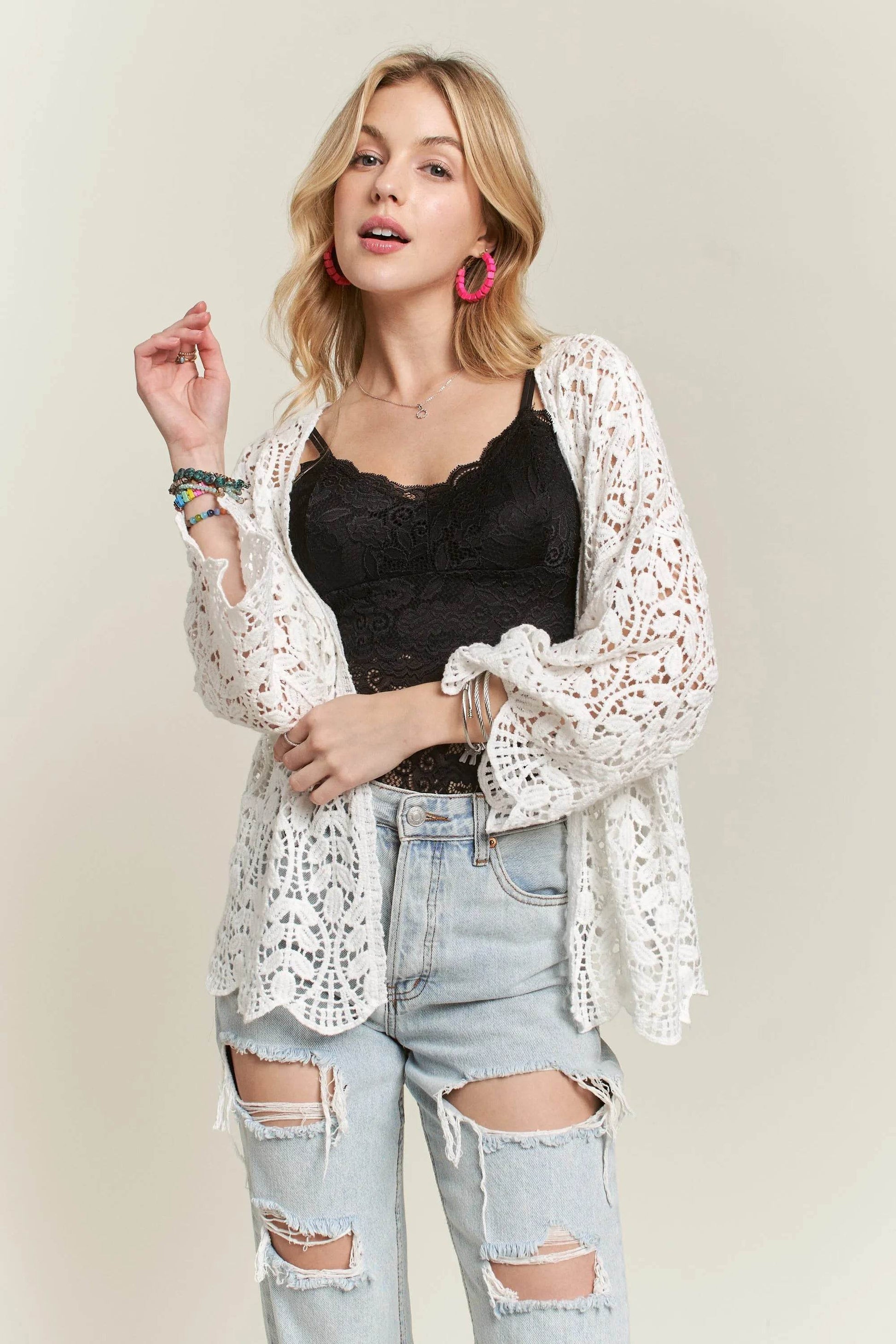 ADORA Leaf Pattern Crochet Cardigan - Veloro