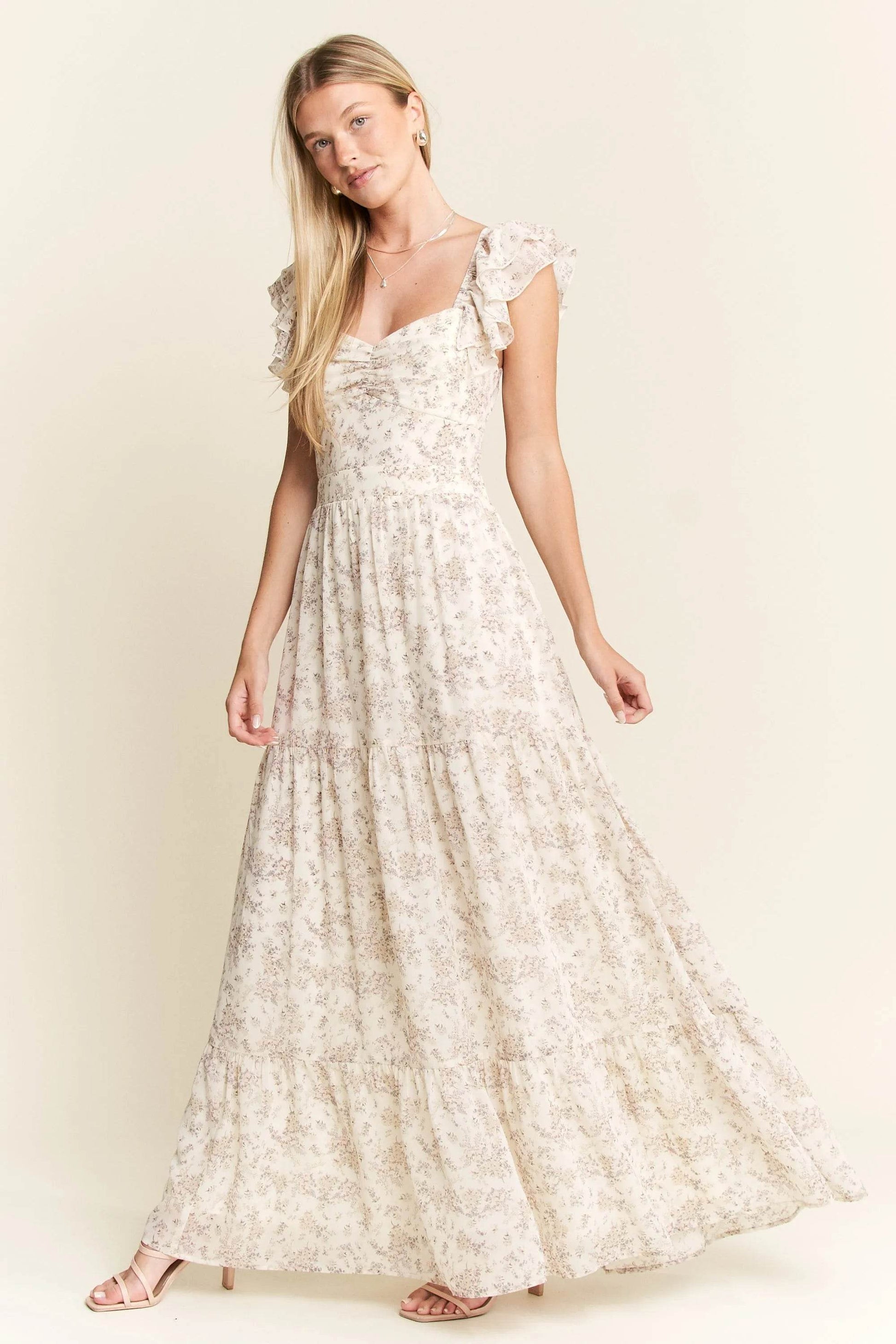 Jade By Jane Full Size Ruffle Sleeve Tiered Maxi Dress Plus Size - Veloro