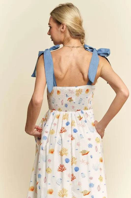 Davi & Dani Denim Binding Detail Smocking Summer Maxi Dress - Veloro