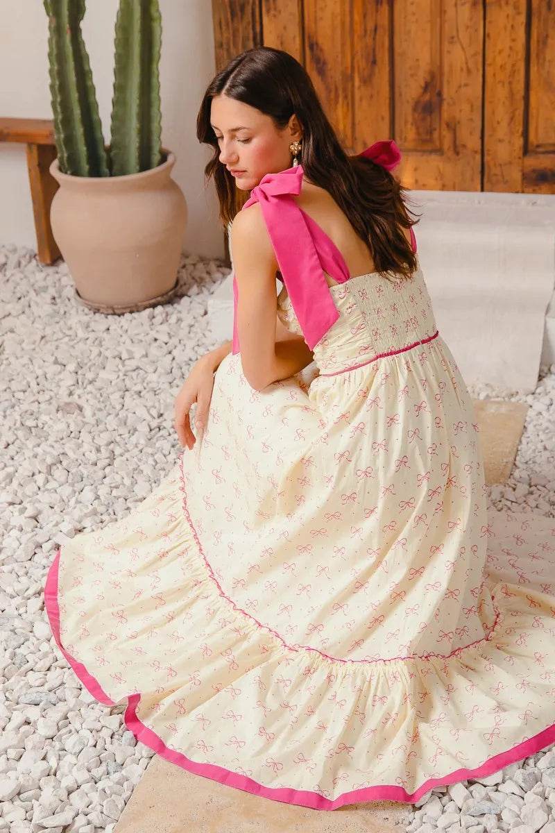 SO ME Ribbon Flowy Maxi Dress with Contrast Trim - Veloro