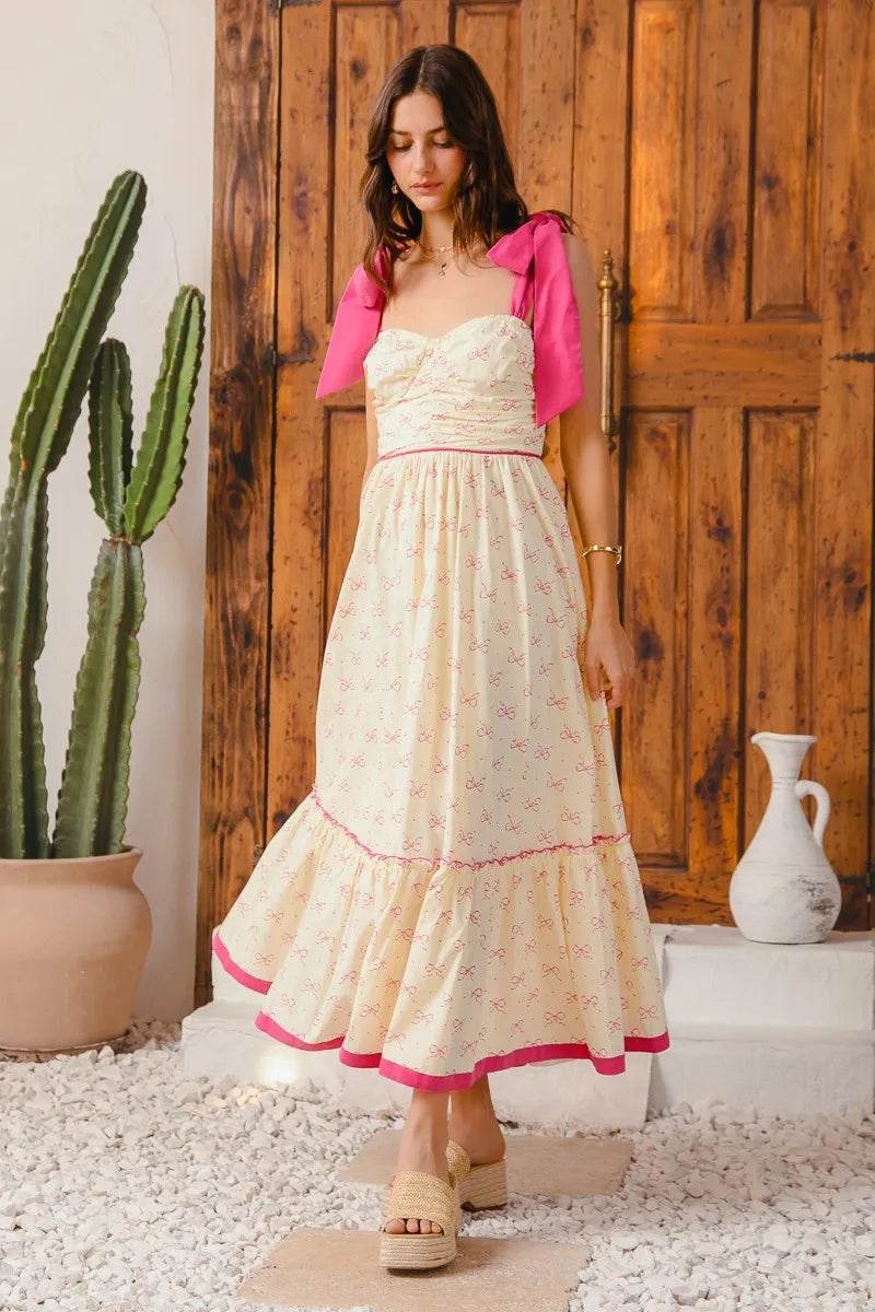 SO ME Ribbon Flowy Maxi Dress with Contrast Trim - Veloro