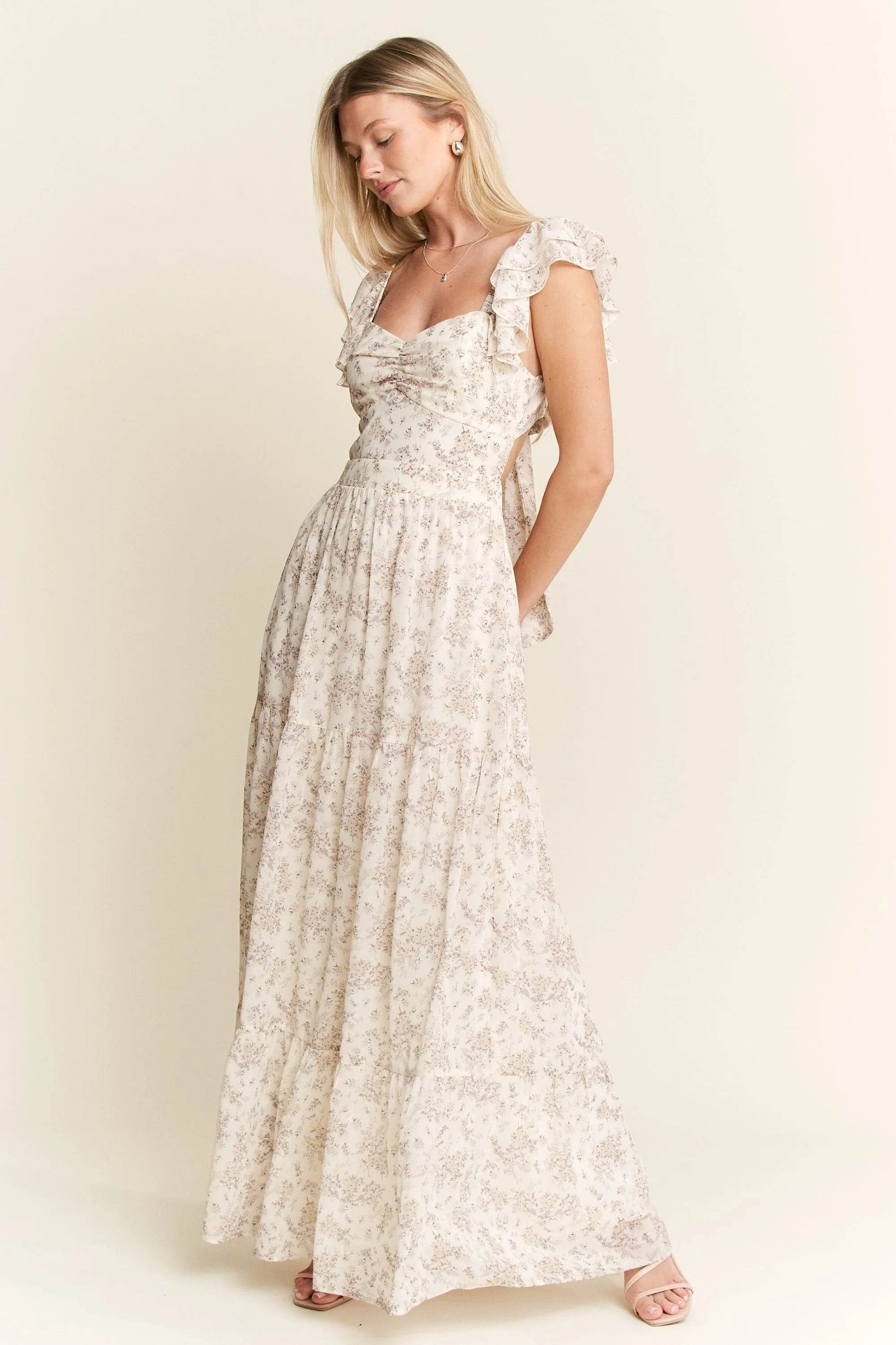 Jade By Jane Full Size Ruffle Sleeve Tiered Maxi Dress Plus Size - Veloro
