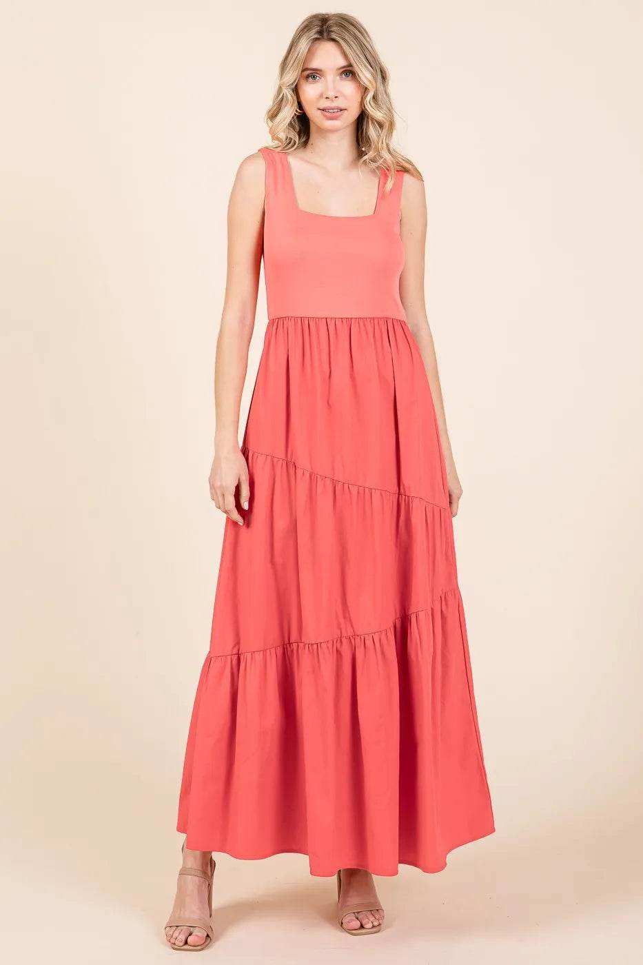Mittoshop Mix Media Square Neck Maxi Dress - Veloro