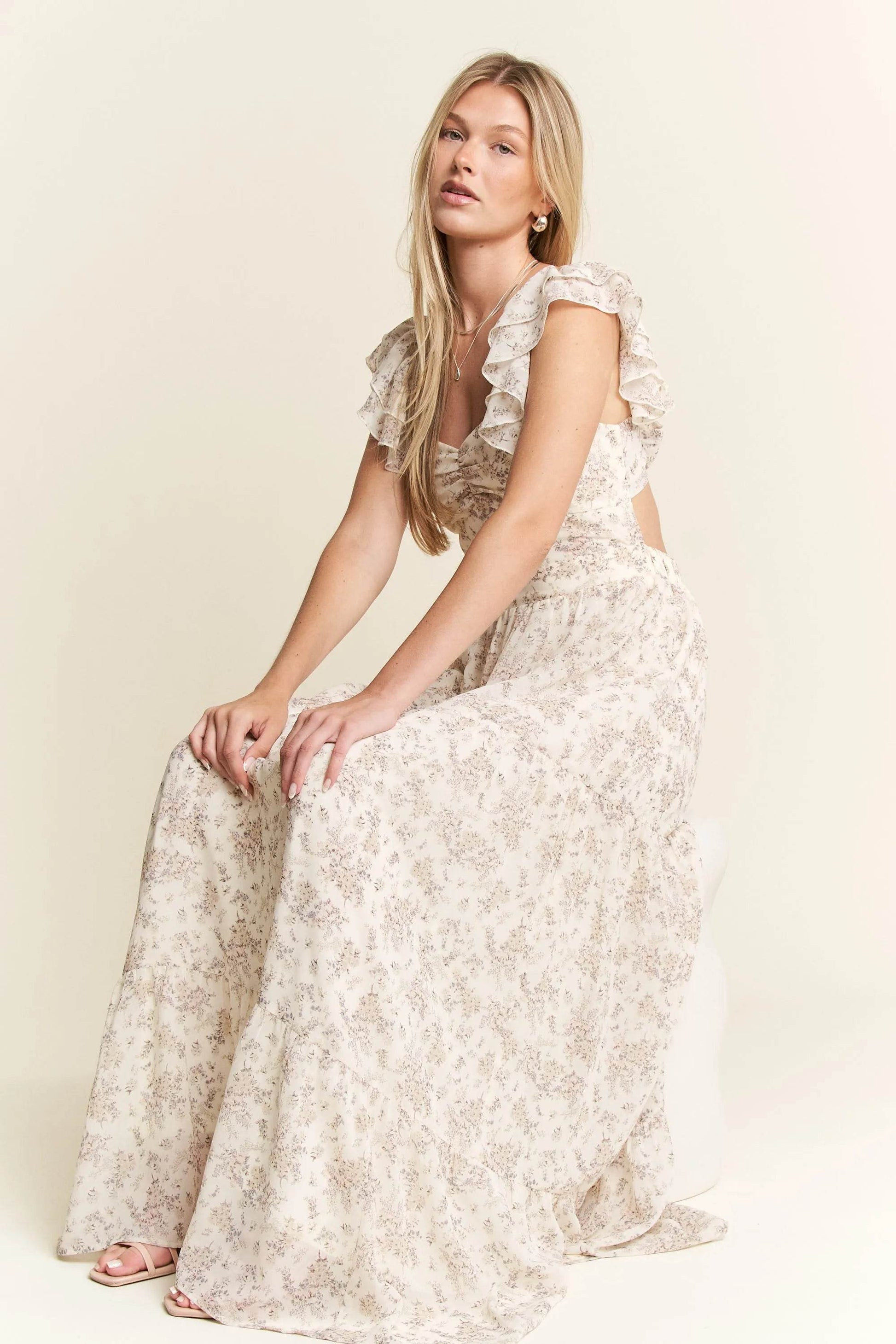 Jade By Jane Full Size Ruffle Sleeve Tiered Maxi Dress Plus Size - Veloro