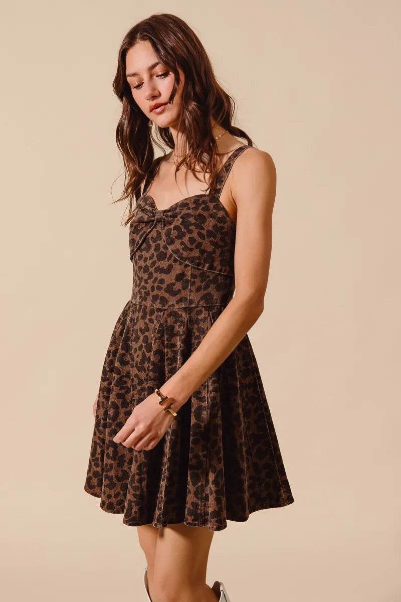 SO ME Mineral Washed Leopard Flare Cami Dress - Veloro