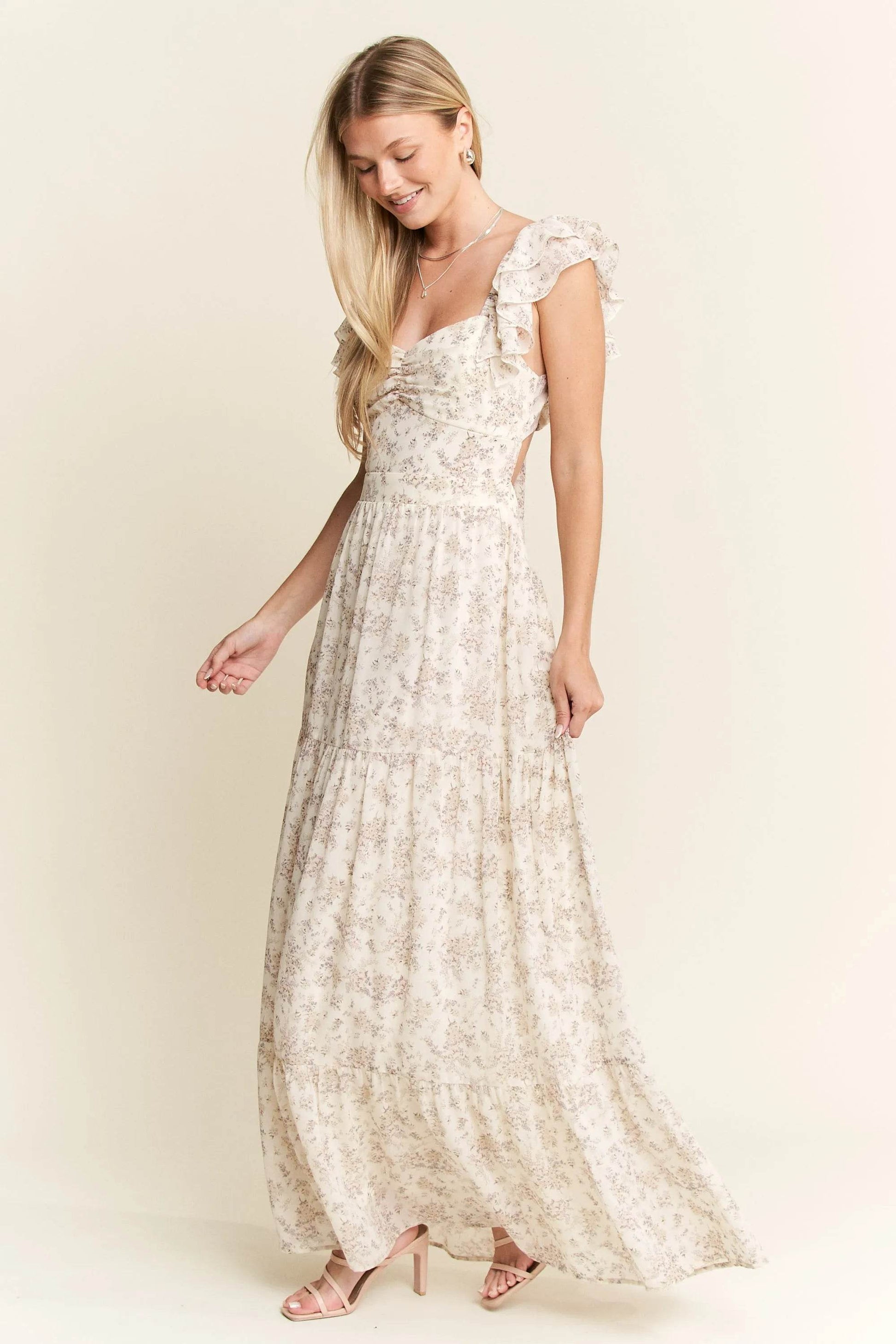 Jade By Jane Full Size Ruffle Sleeve Tiered Maxi Dress Plus Size - Veloro