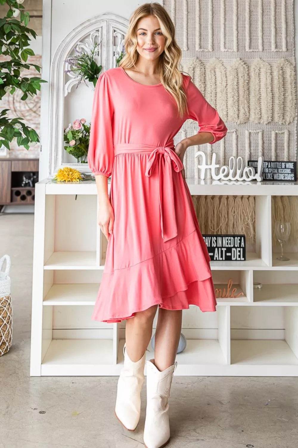 Reborn J Tie Front Ruffle Hem Dress - Veloro