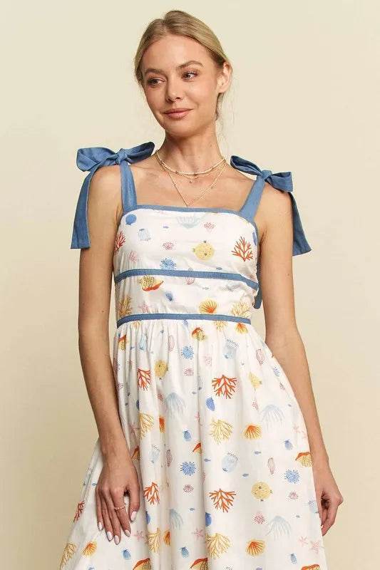 Davi & Dani Denim Binding Detail Smocking Summer Maxi Dress - Veloro