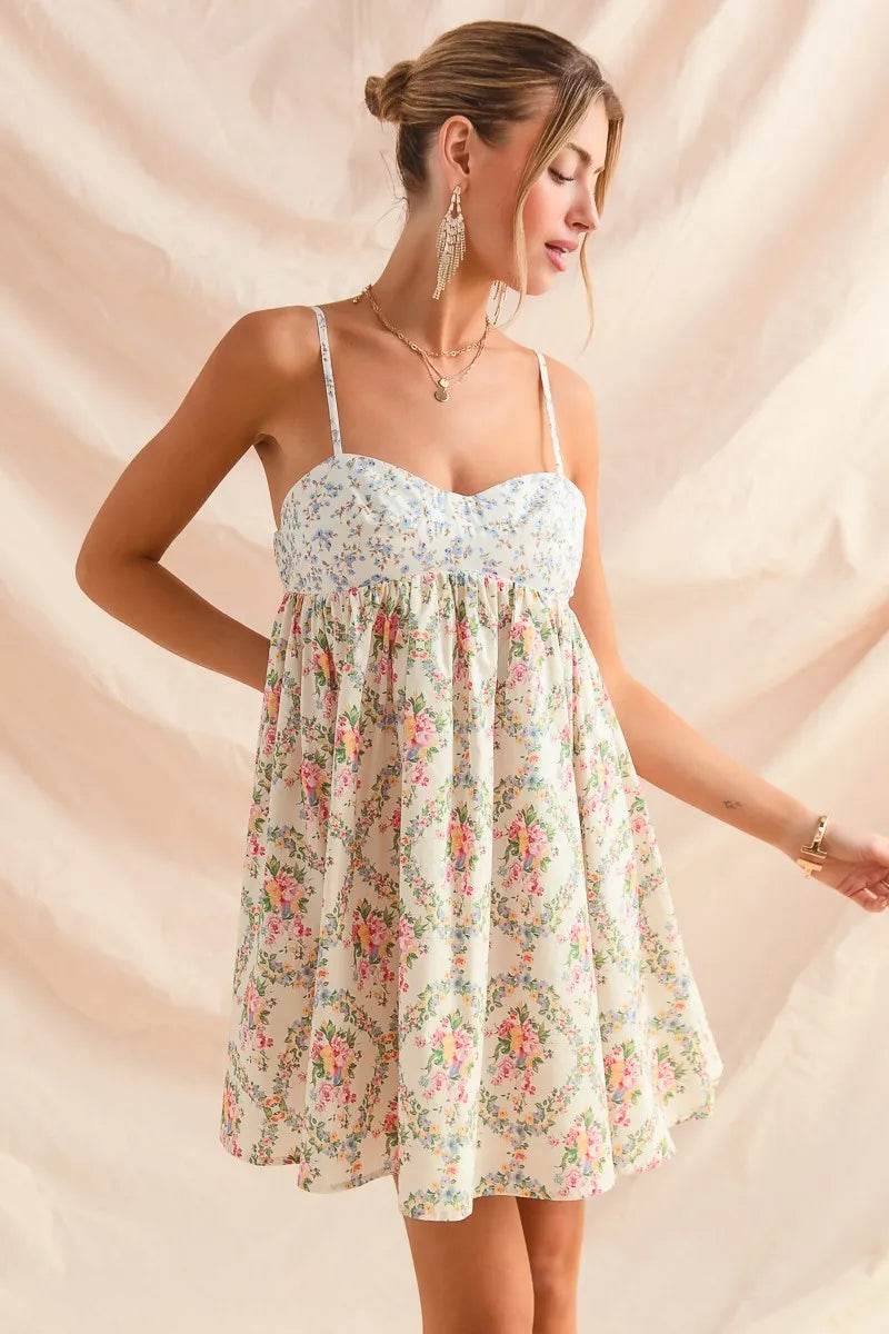 SO ME Mixed Floral Print Sleeveless Mini Dress - Veloro