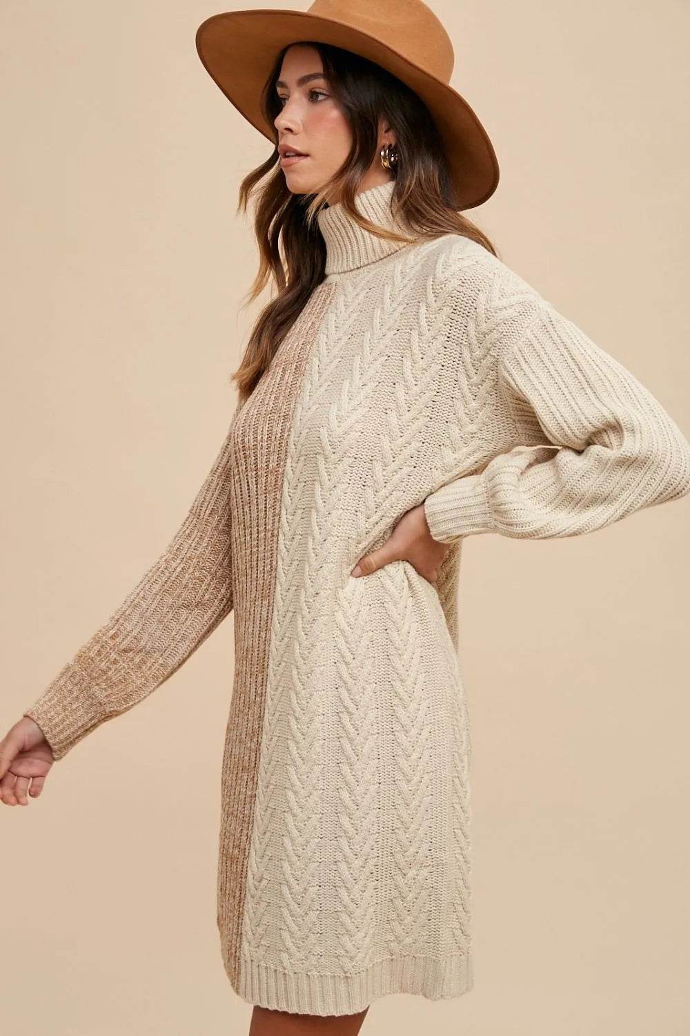 Annie Wear Color Block Turtleneck Sweater Dress - Veloro