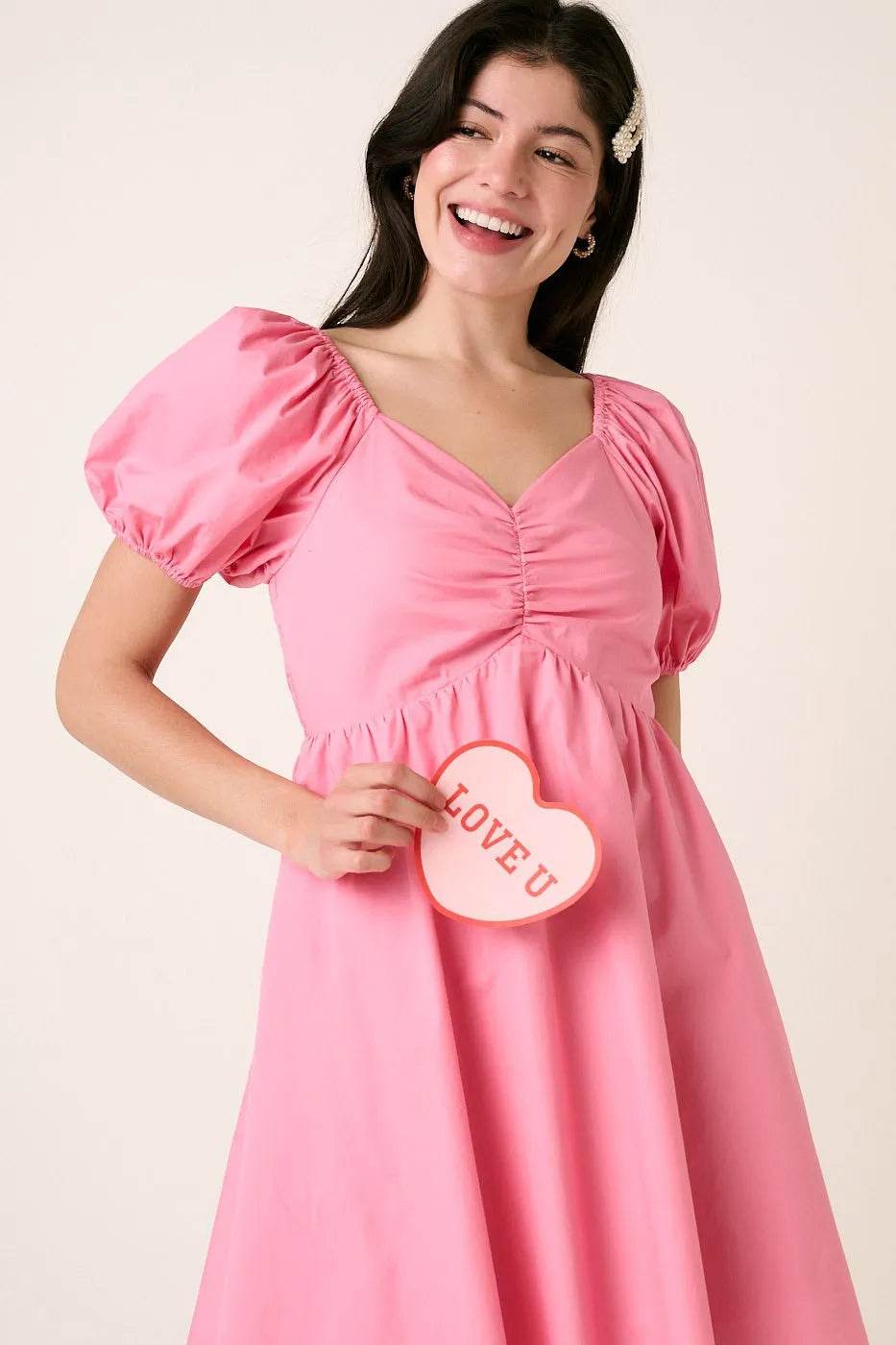 Mittoshop Sweetheart Puff Sleeve Smocked Mini Dress - Veloro