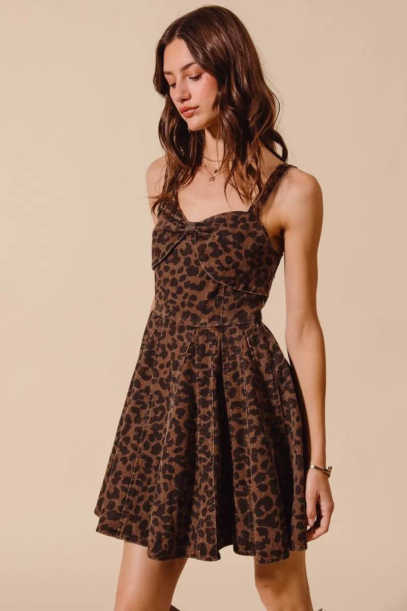 SO ME Mineral Washed Leopard Flare Cami Dress - Veloro