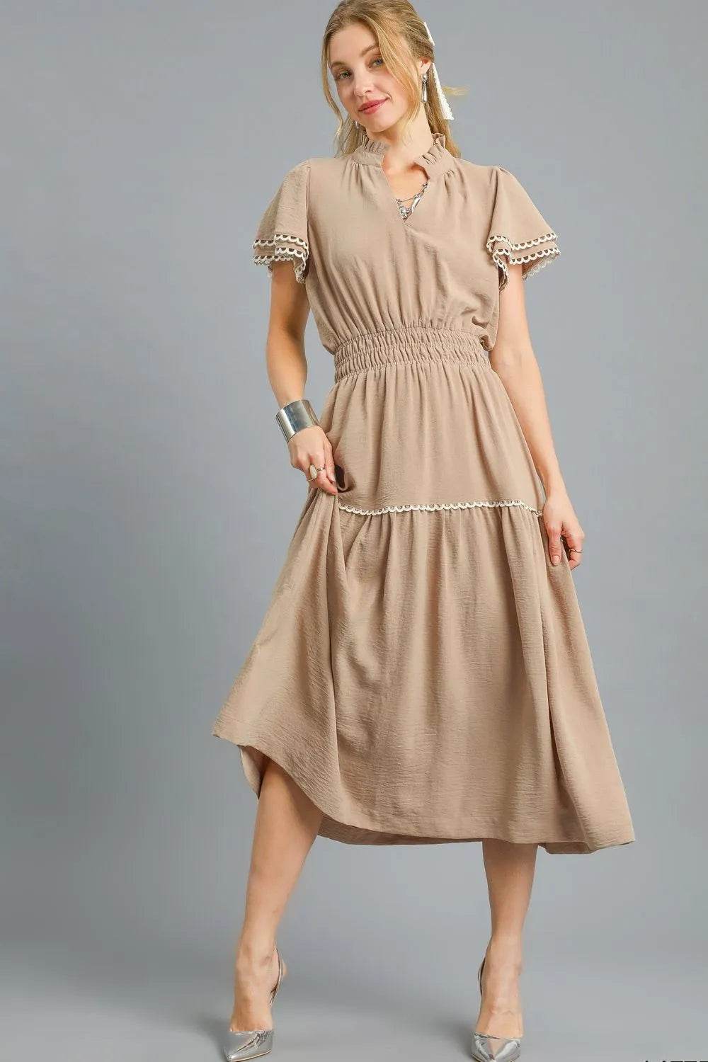 Umgee Tiered Flutter Sleeve Midi Dress - Veloro
