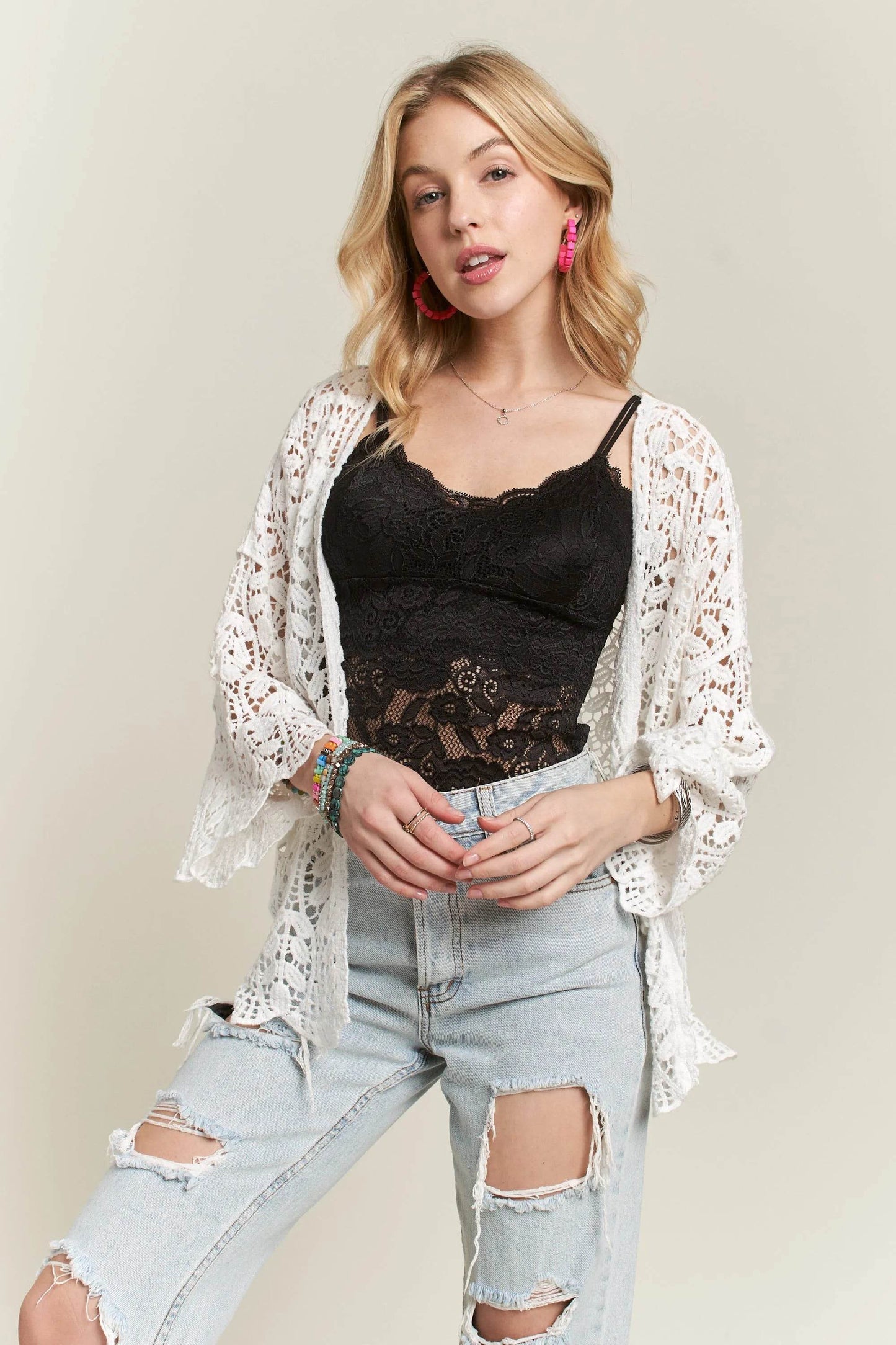 ADORA Leaf Pattern Crochet Cardigan - Veloro