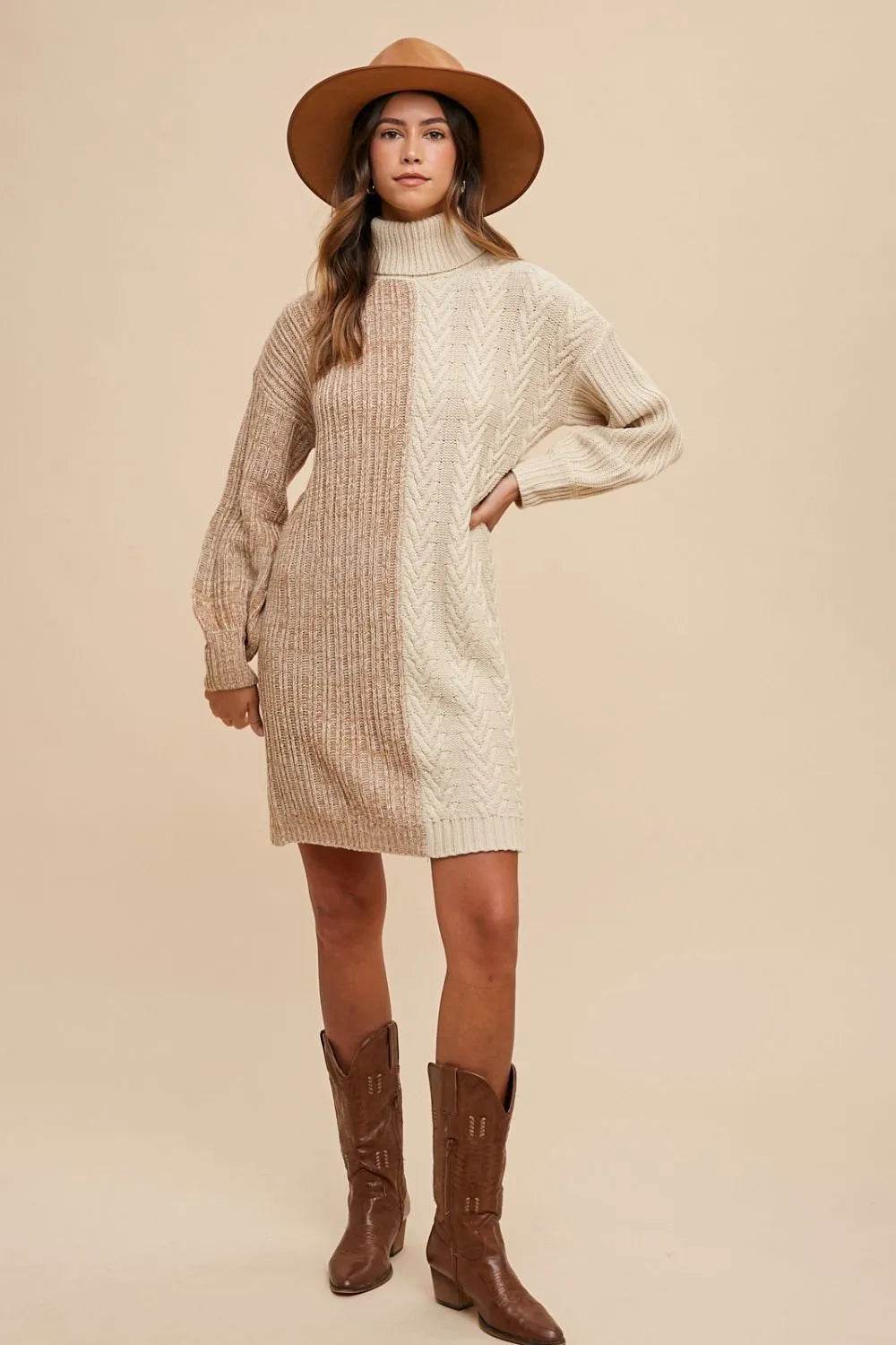 Annie Wear Color Block Turtleneck Sweater Dress - Veloro