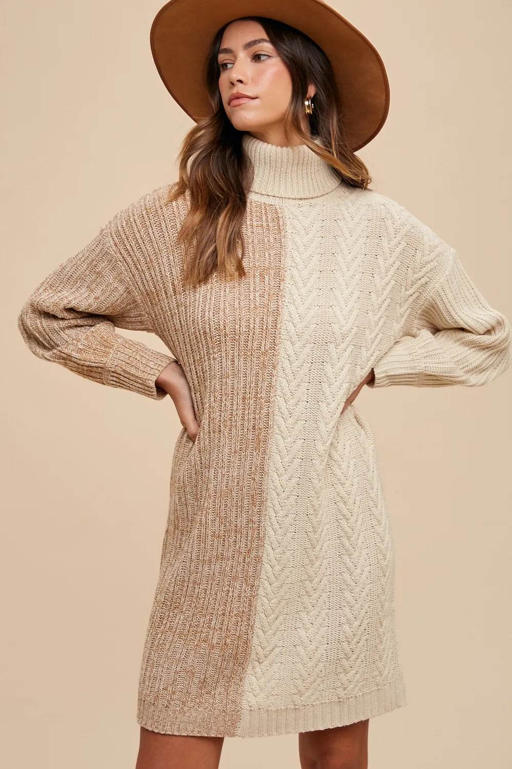 Annie Wear Color Block Turtleneck Sweater Dress - Veloro