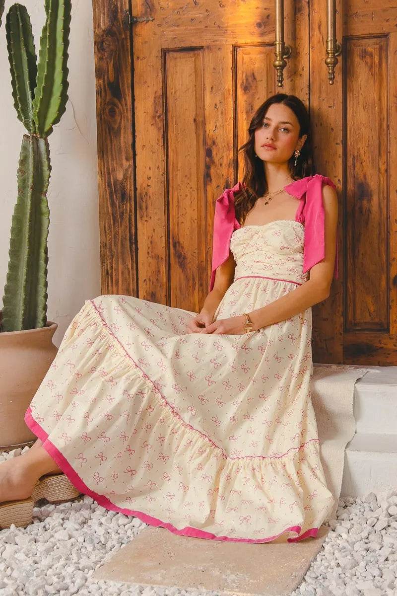 SO ME Ribbon Flowy Maxi Dress with Contrast Trim - Veloro