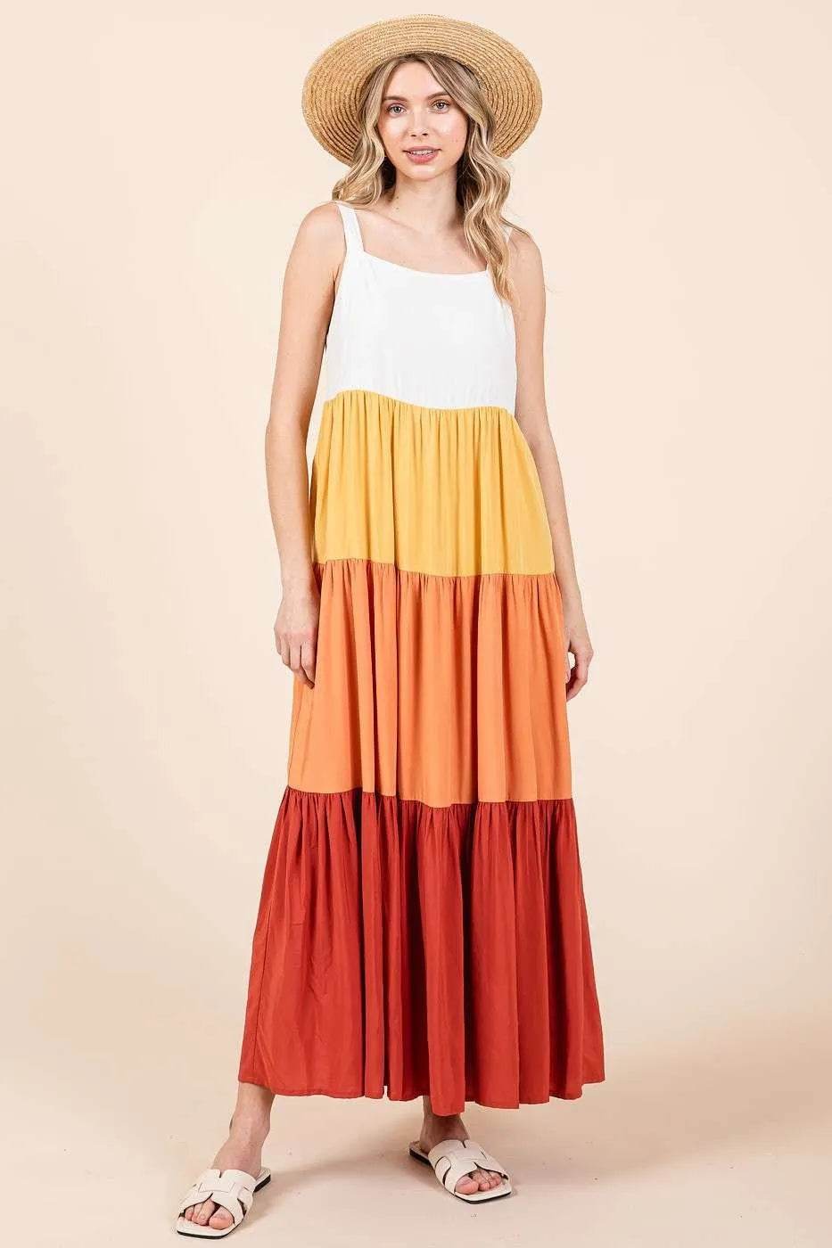 Mittoshop Color Block Tiered Pull-On Maxi Dress - Veloro