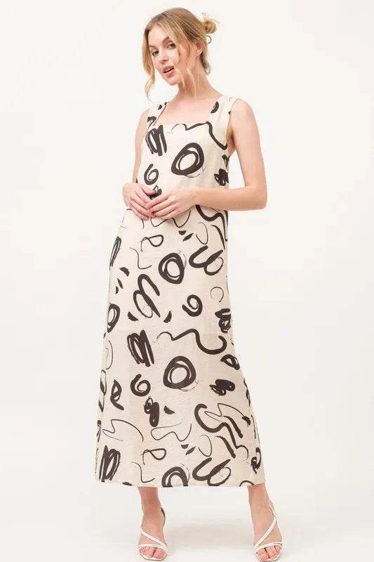 And The Why Square Neck Abstract Printed Maxi Dress - Veloro