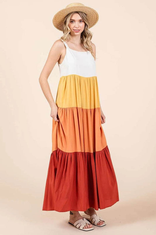 Mittoshop Color Block Tiered Pull-On Maxi Dress - Veloro