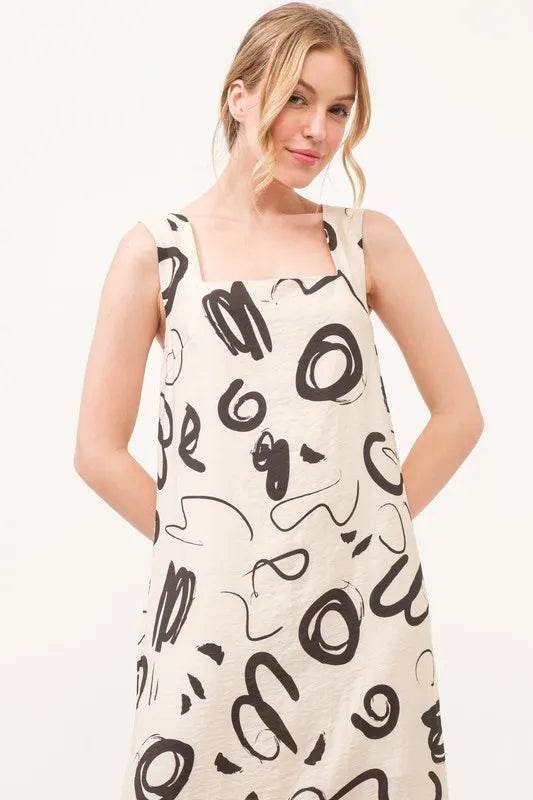 And The Why Square Neck Abstract Printed Maxi Dress - Veloro