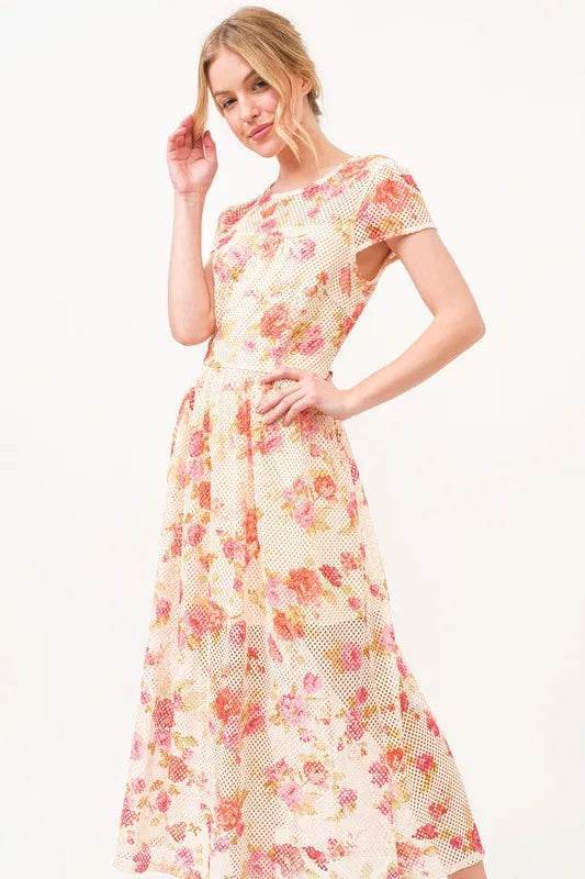 And The Why Fish-Net Floral Printed Midi Dress - Veloro