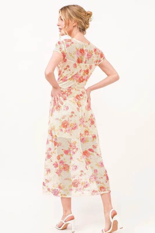 And The Why Fish-Net Floral Printed Midi Dress - Veloro