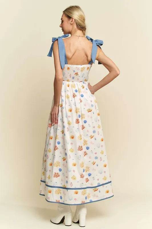 Davi & Dani Denim Binding Detail Smocking Summer Maxi Dress - Veloro