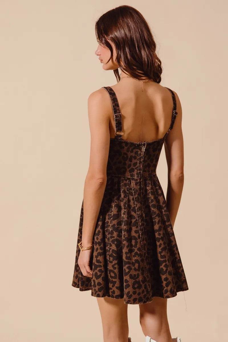 SO ME Mineral Washed Leopard Flare Cami Dress - Veloro
