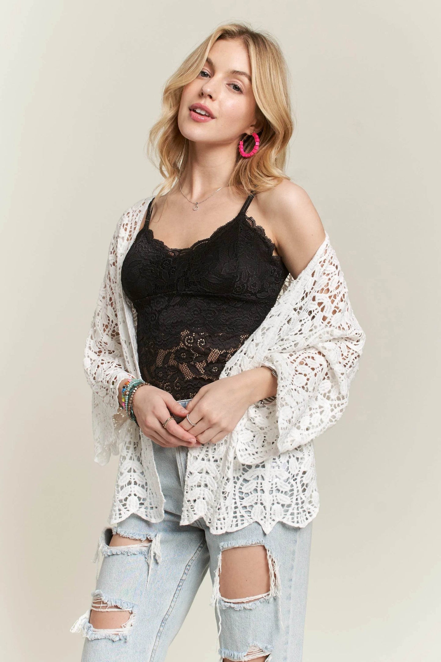 ADORA Leaf Pattern Crochet Cardigan - Veloro