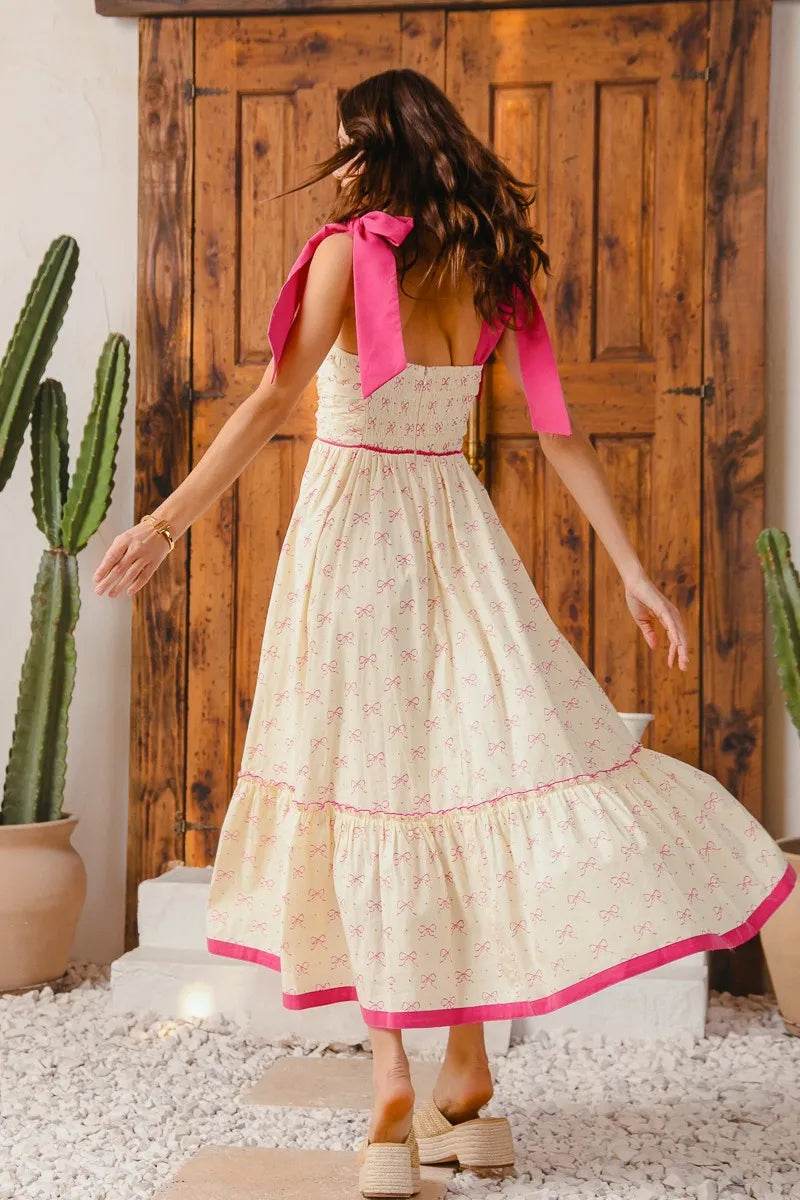 SO ME Ribbon Flowy Maxi Dress with Contrast Trim - Veloro