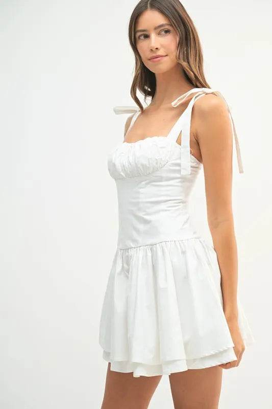 MABLE Shoulder Tie Corset Panel Mini Dress - Veloro