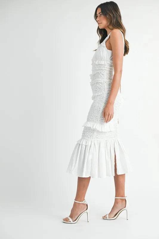 MABLE Ruffled Popcorn Smocked Mermaid Midi Dress - Veloro