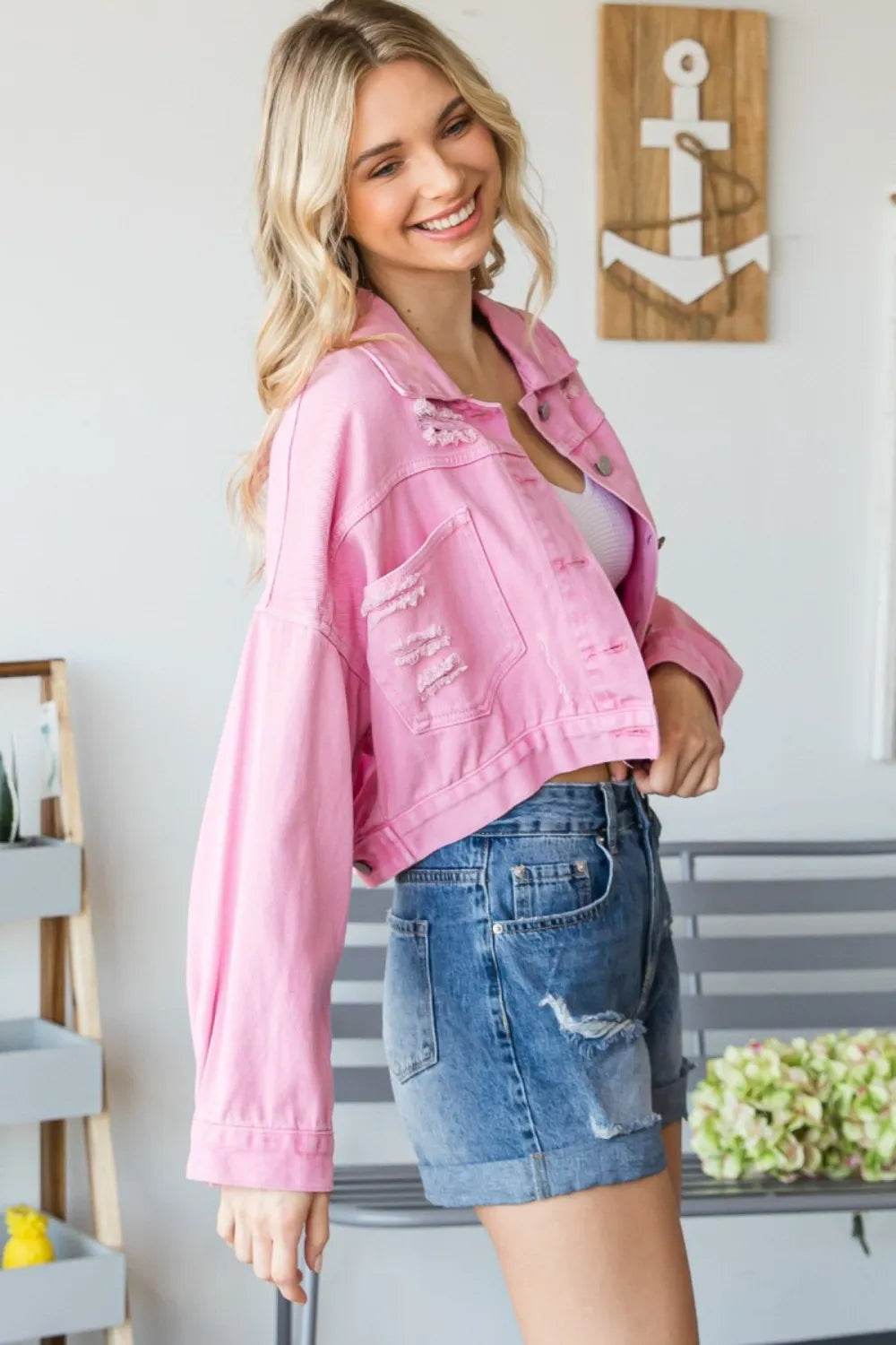 Veveret Fringe Distressed Button Up Denim Jacket - Veloro