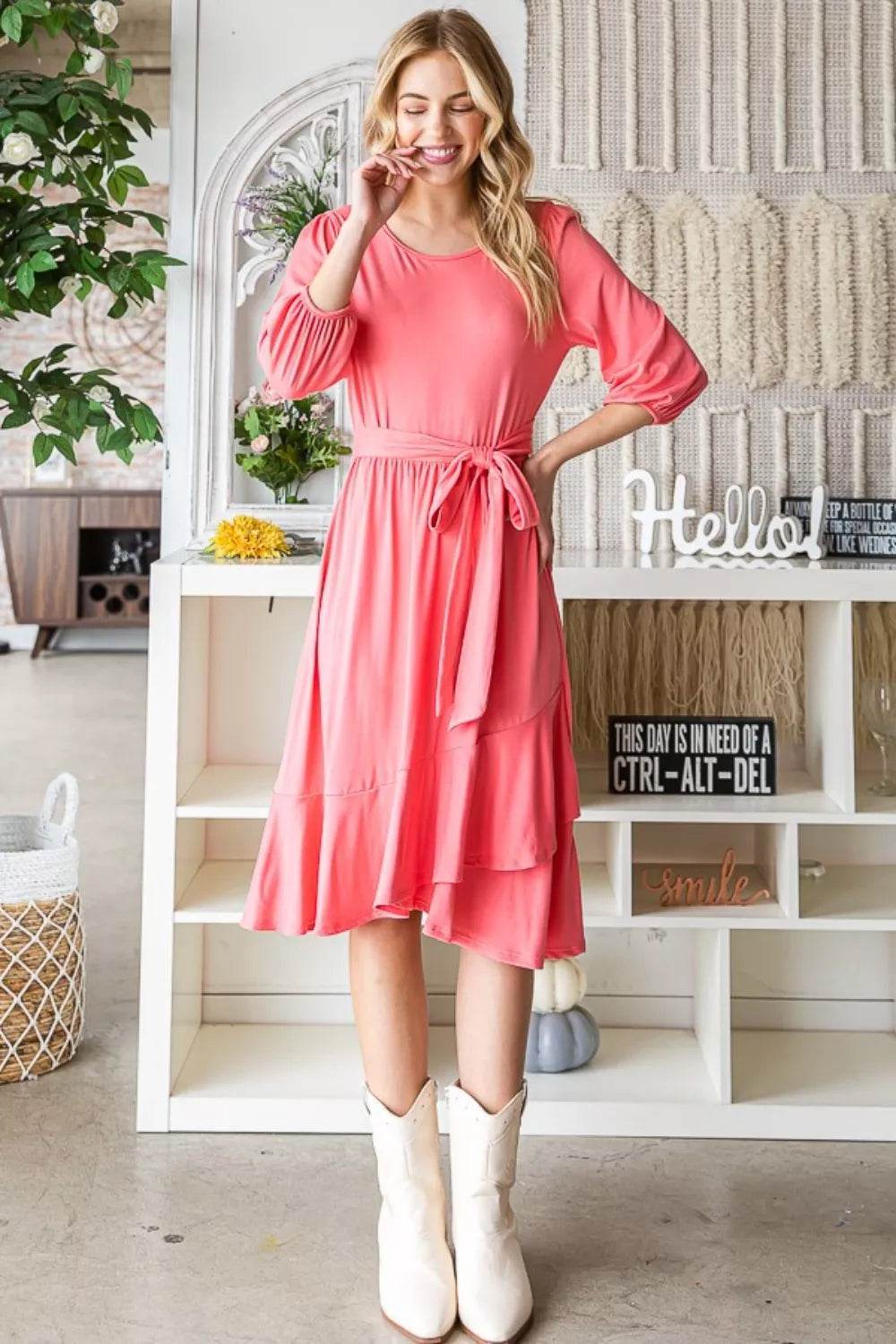 Reborn J Tie Front Ruffle Hem Dress - Veloro
