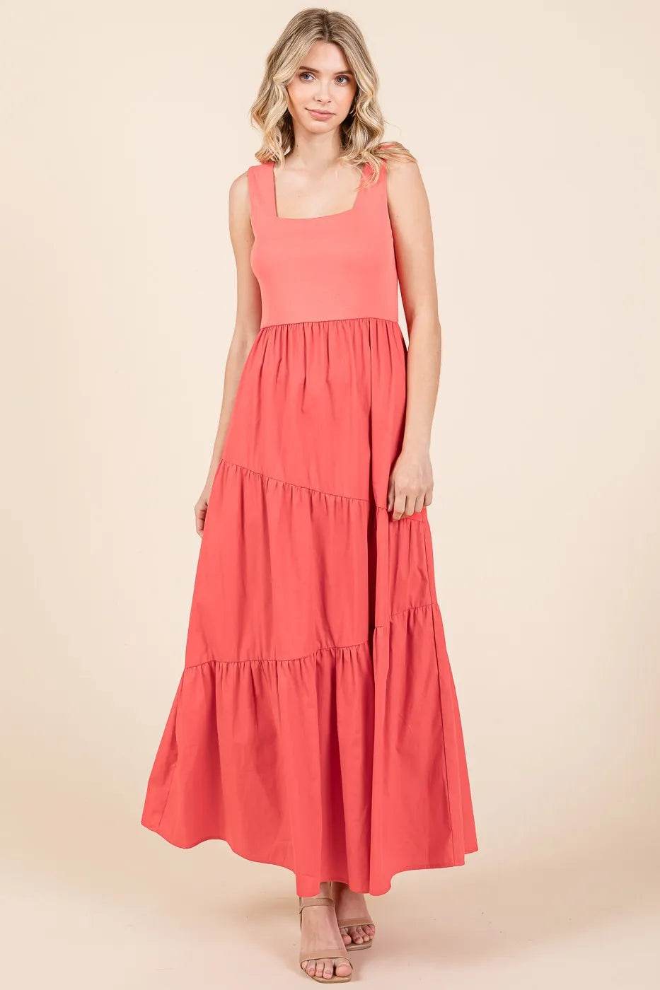 Mittoshop Mix Media Square Neck Maxi Dress - Veloro