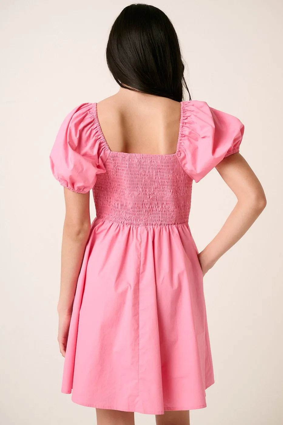 Mittoshop Sweetheart Puff Sleeve Smocked Mini Dress - Veloro
