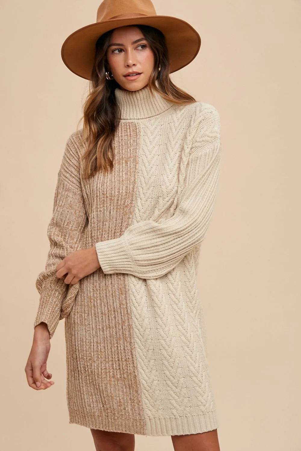 Annie Wear Color Block Turtleneck Sweater Dress - Veloro