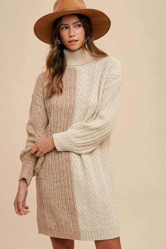 Annie Wear Color Block Turtleneck Sweater Dress - Veloro