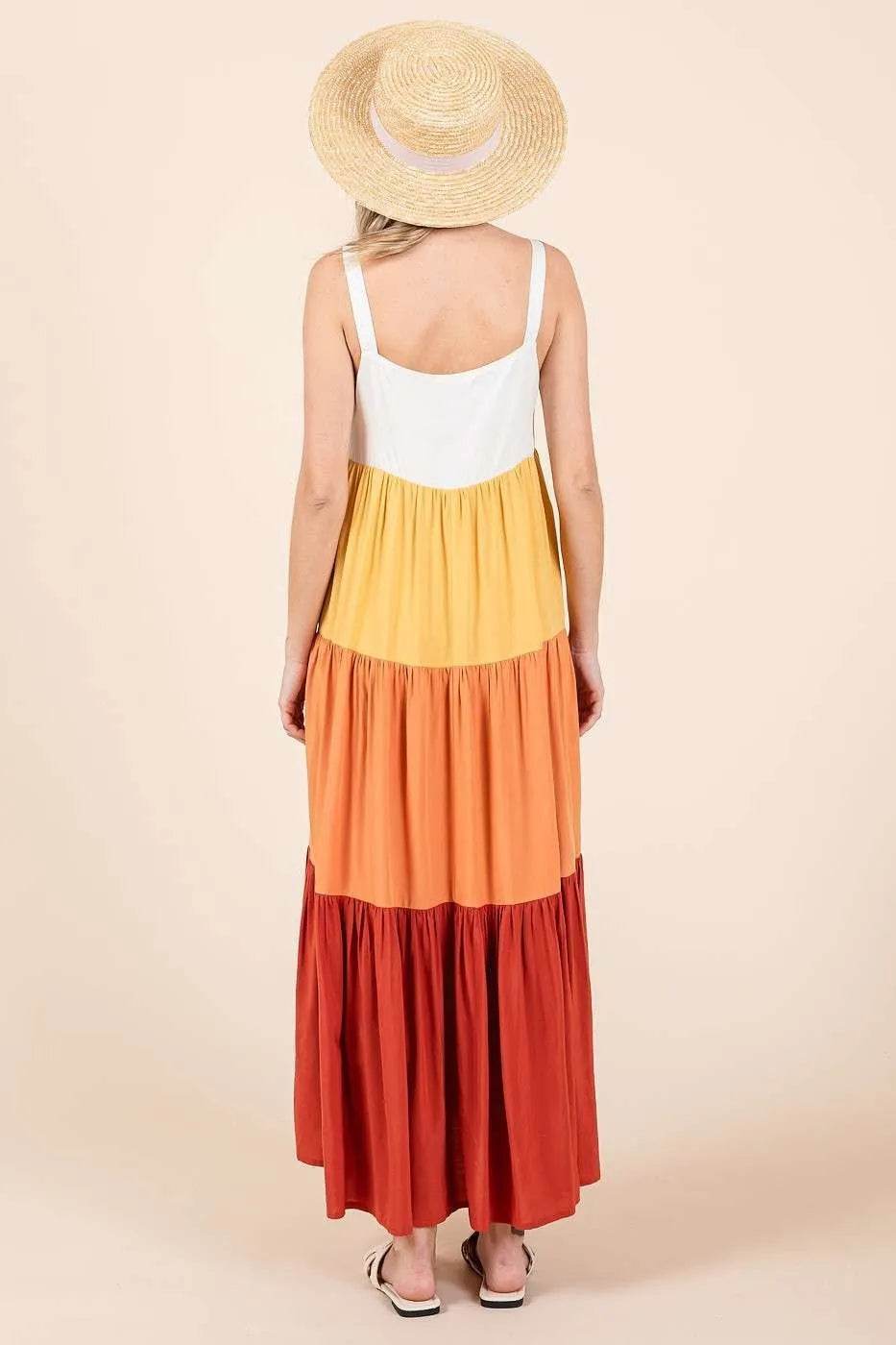 Mittoshop Color Block Tiered Pull-On Maxi Dress - Veloro