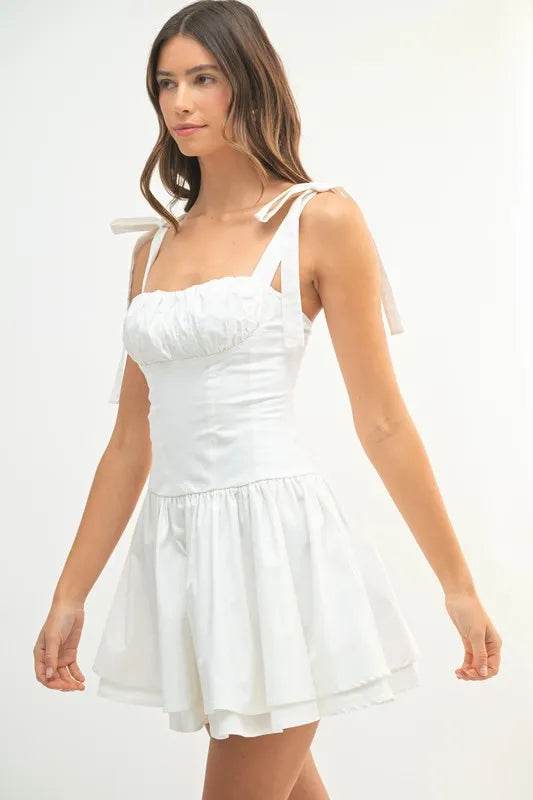 MABLE Shoulder Tie Corset Panel Mini Dress - Veloro