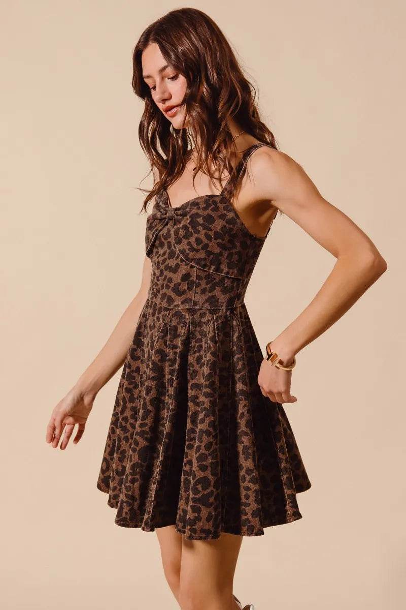 SO ME Mineral Washed Leopard Flare Cami Dress - Veloro