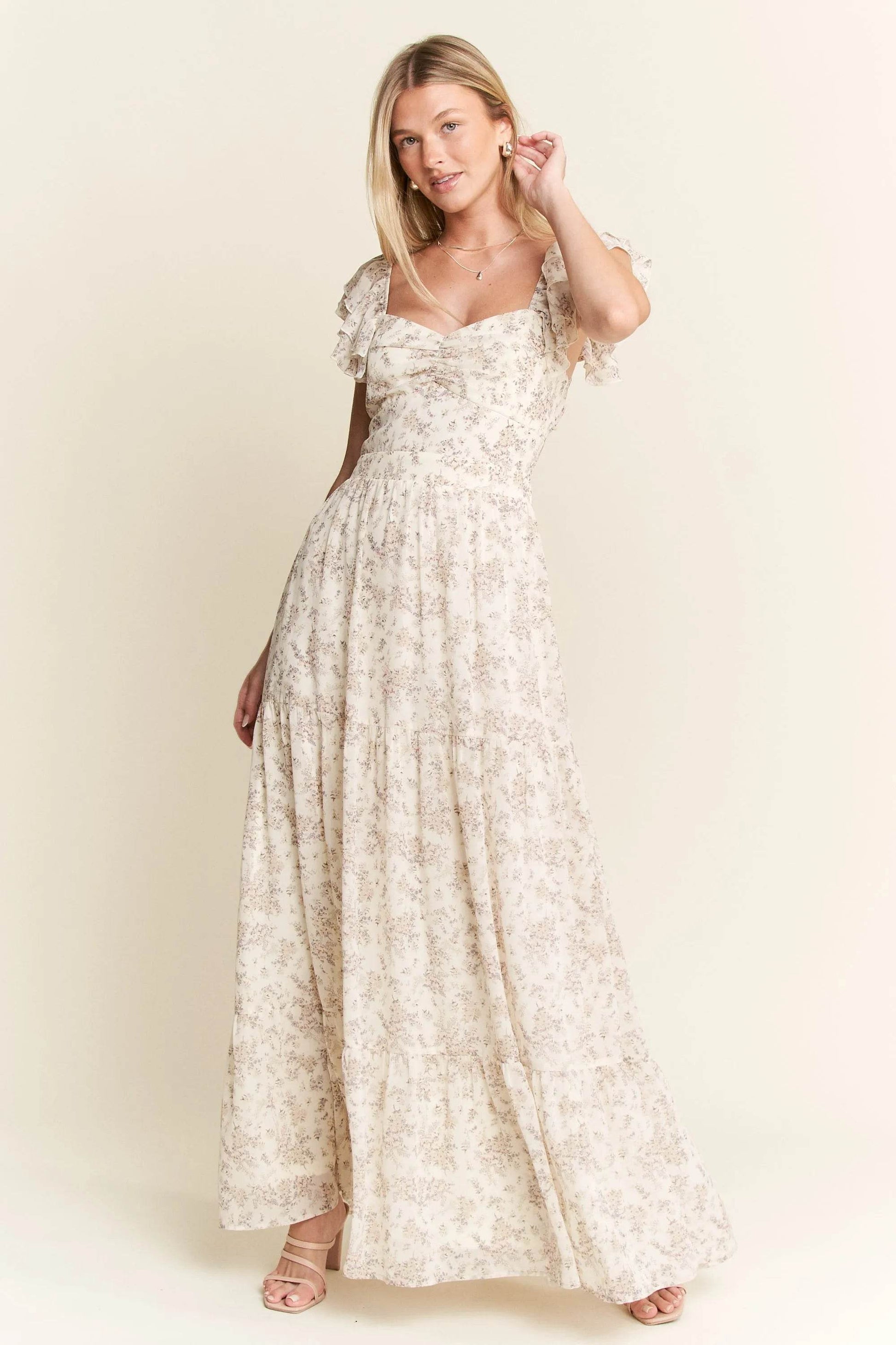 Jade By Jane Full Size Ruffle Sleeve Tiered Maxi Dress Plus Size - Veloro