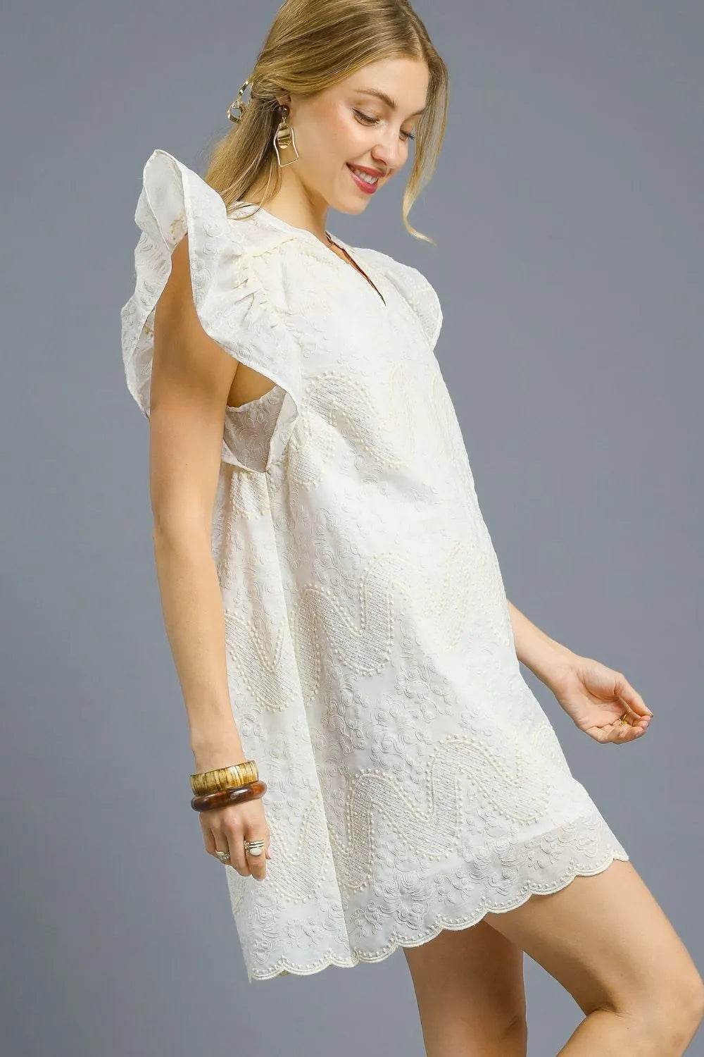Umgee Scalloped Hem Embroidered Mini Dress - Veloro