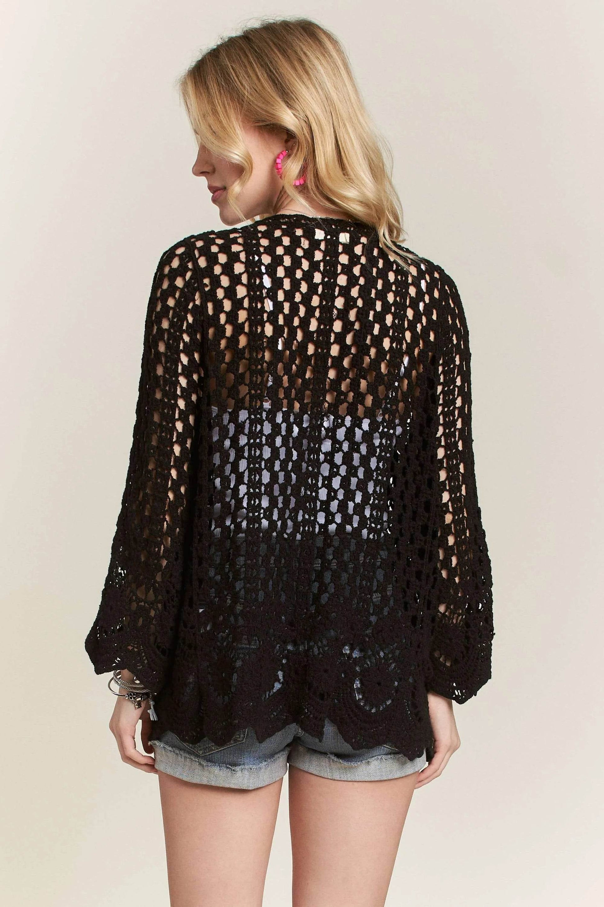 ADORA Crochet Cardigan With Scallop Hem - Veloro