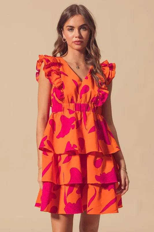 SO ME Floral V Neck Layered Dress with Elasticized Waist - Veloro