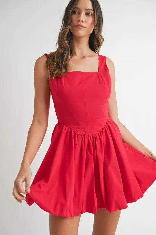 MABLE Poplin Square Neckline Bubble Mini Dress - Veloro