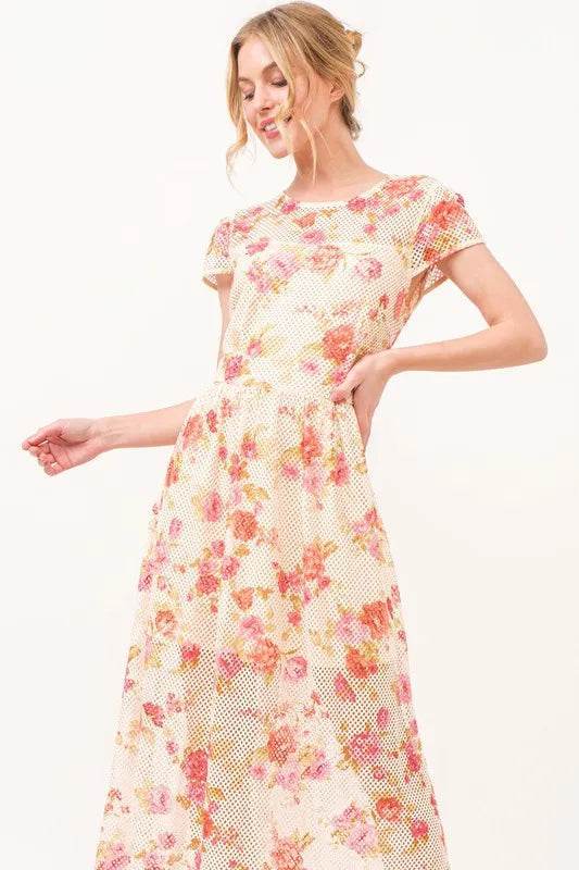 And The Why Fish-Net Floral Printed Midi Dress - Veloro