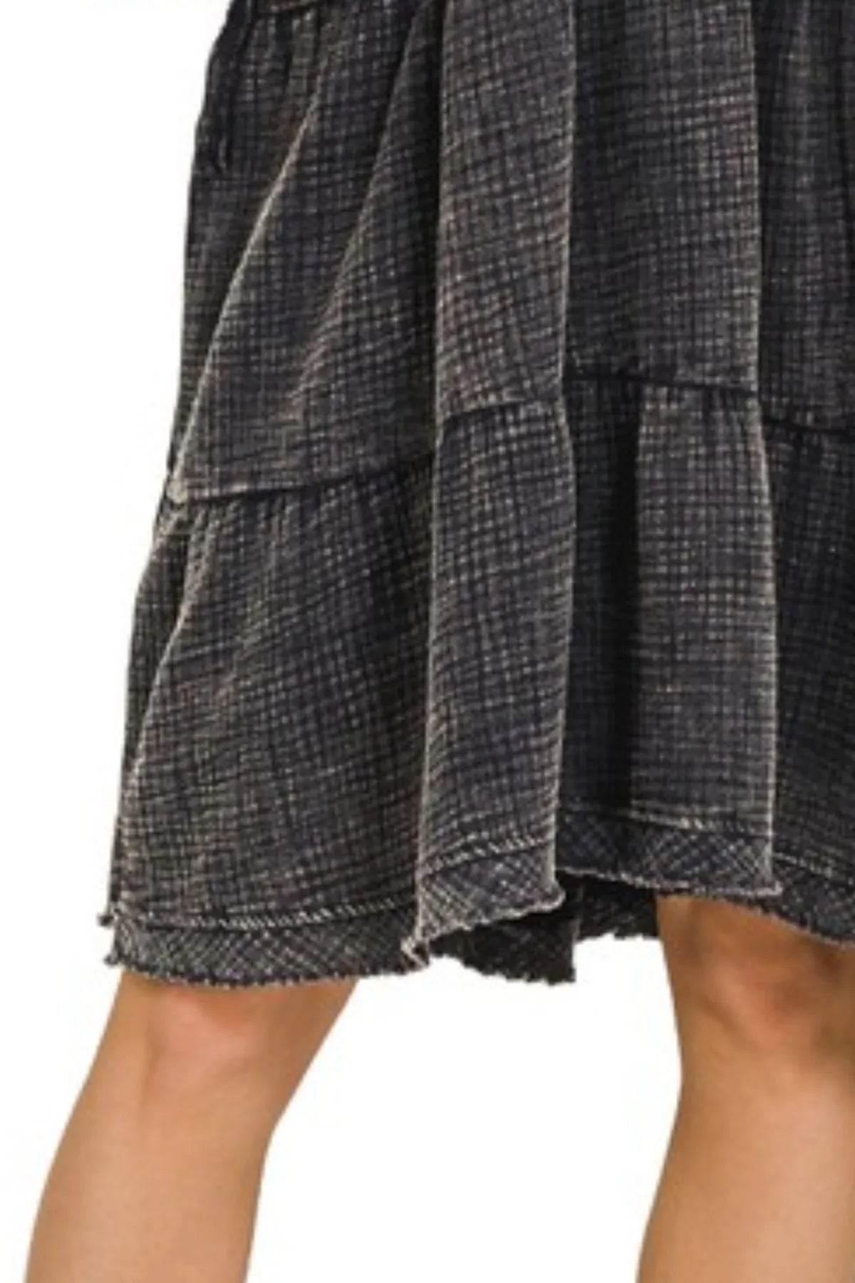 Zenana Washed Double Gauze Raw Edge V-neck Dress - Veloro